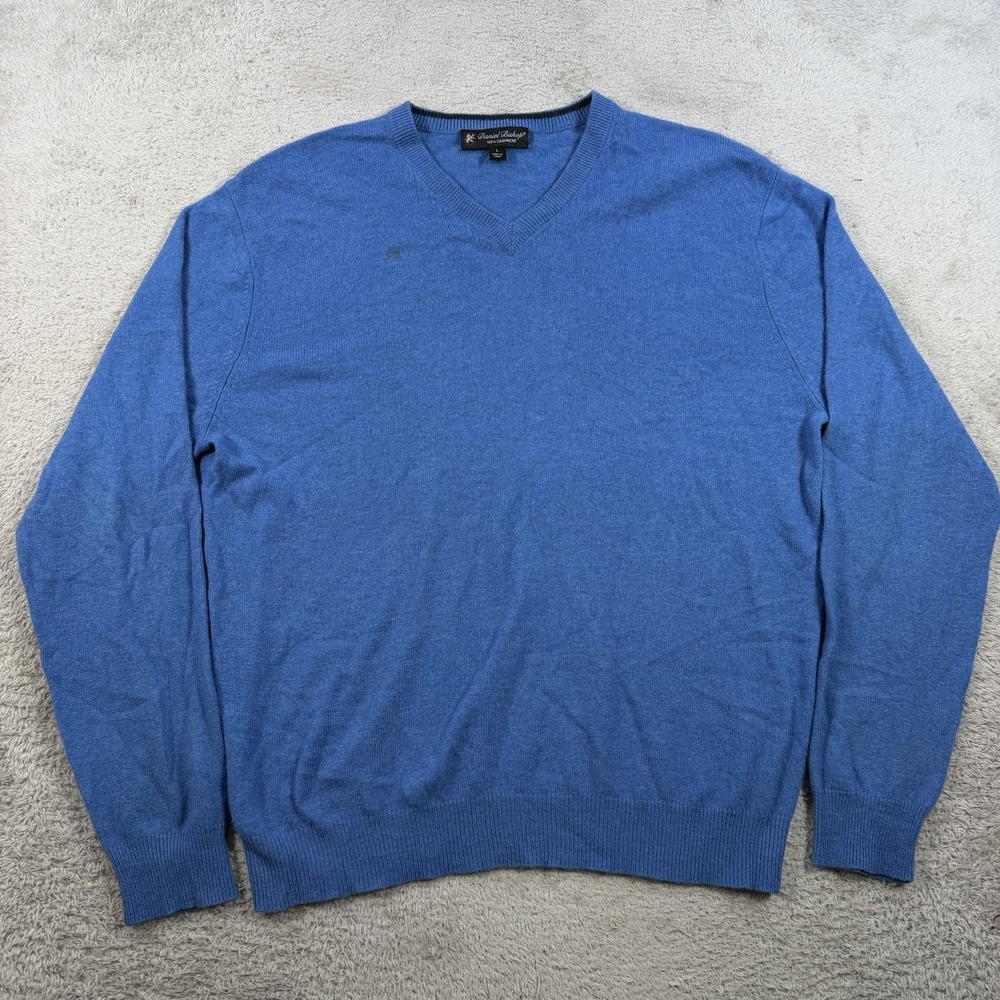 Daniel Bishop Sweater Mens Large Blue 100% Cashmere V-Neck Pullover Soft